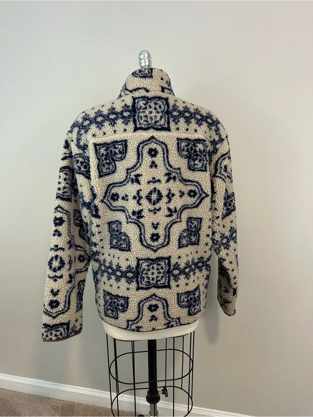 Urban Outfitters BDG Damask Tan Sherpa Zip-Up Fleece Jacket Sz Small